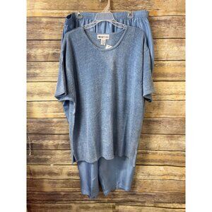 Michael‎ Mims Kathy Cole Chenille Sweater with Silk Pants 2X Blue Short Sleeve